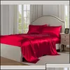 Bedding Sets Home Ice Silk Bed Sheet Satin Cloth Pillowcase Imitation Silks Fourpiece Beds Simple Mticolor Three Sizes X Otqu6