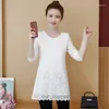 Women's T Shirts Women 2022 Spring Retro Vintage Elegant Office Lady Lace Pachwork Casual Loose Work Solid Black White Tops Blouses K553