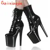 Stiefel Neues Design Sexy Extreme Heel Schuhe Erotische Runde Schwarz Tanzen Stiefeletten Lackleder 20 CM Stripper Heels Schuh für Party Club T221028