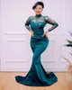 Aso Ebi Lace Stain Mermaid Prom Dresses lange mouwen Hunter Green African Evening Second Reception Birthday Engagement Dress