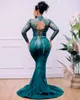 Aso Ebi Lace stain Mermaid Prom Dresses Long Sleeves hunter green african Evening Second Reception Birthday Engagement Dress