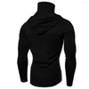 Polos pour hommes 60% Hommes Automne Loisirs Gym Mince À Manches Longues À Capuche Masque Visage Pure Color Sweat Top