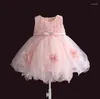 Vestidos de menina vestido de bebê vestido de flor rosa com mangas de bola com princesas de casamento meninas de casamento batismo 1 ano vestido infantil 6m-4y