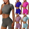 T-shirts pour femmes Womens Bulk Fashion Femmes Deux pièces sans couture taille haute Shorts de sport Ensemble d'entraînement à manches longues Col en V Tunique Tops