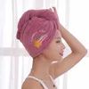 Serviette Cheveux Secs Brodé Corail Velours Dames Microfibre Doux Bonnet de Douche Head Wrap Absorbant Rapide