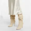 Fashion Half Boots For Women 2022 Oat d'hiver pointues pliss￩es talon talon grande taille 43 44 45 Slip on Soft Le cuir chaussures