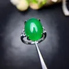 Bagues en grappe Bague en calcédoine verte naturelle Belle couleur Émeraude Argent 925 Prise en charge de la taille des doigts Personnalisation