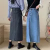 Saias vintage francês dividido jeans de cintura alta feminina HIP LONG SKIRA CAPA A CROTH para mostrar o temperamento fino no meio do comprimento médio