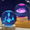 야간 조명 60mm80mm 3D Crystal Moon Ball Light Glass Sphere Snow Globe 새겨진 태양계 갤럭시 가정 장식 천문학 선물