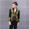 Стадия носить детские милые блейзер жилетки 3pcs набор костюмов для мальчиков Золотой цветок европейский корт Принс очаровательный сценический шоу костюм