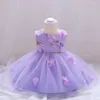 Flicka klänningar babykläder sommaren ett år flickor födelsedag dop prinsessan blomma broderi spetsgas ärmlös klänning 1-3y