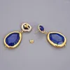 Kolczyki Dangle Natural Water Drop Lapis Lazuli Sodalite Gold Gold Stud CZ Paved