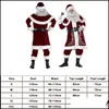 Decoraciones navideñas Decoraciones navideñas Deluxe Veet Santa Claus Traje Adt Traje para hombre Guantes Chal Sombrero Tops Cinturón Pie Er Cosplay Dhmb6