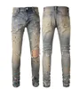 Amirs Jeans skinny déchirés en détresse pour hommes Mode Hommes Moto Moto Long Hors Coton Pieds Slim High Street Denim Bleu Clair Pâte Tissu Trou GPKL