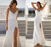 Robe de mari￩e sexy pour femmes 2023 Spaghetti Strap Soft Satin High Split Bride Robes Simple V Neck Vestidos sans novia Robe de Mariage