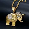 Pendant Necklaces Stainless Steel CZ Animal Elephant Necklace & Chain Hip Hop Gold Color Iced Out Bling Fashion Women Lucky Jewelry Gift