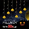 Saiten Halloween LED Kürbis Lichterketten Batteriebetrieben 3,5 m 96 LEDs Eiszapfen Vorhang für Weihnachtsdekor