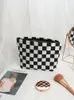 Storage Bags High-quality Black White Plaid Cosmetic Bag Large-capacity Lotion Makeup Brush Portable Wash Checkerboard