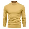 メンズセーターSchinotch Men's Seater Pure Color Basic Cotton Pultover秋の冬の暖かいモックネックニットウェア男性服