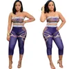 Dames tweedelige broek Modepak Afrikaanse Dashiki Dames borsttop Super stretch Zeven minuten Casual Summer Sexy Home Wear