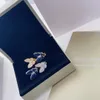 Vintage Charm Earrings Van Cleef Brand Designer Blue Glaze Stone 18K Gold Plated Crystal Two Different Butterfly Stud For Fashion Women With Box