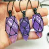 Pendant Necklaces FYJS Unique 10 Pcs Handmade Weave Wrap Irregular Shape Natural Amethysts Stone Necklace Inspiration Jewelry