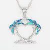 Hänge halsband unika design dubbletree form eld opal ädelhängen halsband för man kvinnor silver pläterade varumärke unisex smycken