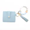 Schlüsselanhänger Holz Silikon Perlen Armreif Armbänder Schlüsselringe Kartenhalter Geldbörsen Leder Quaste für Frauen Mode-Accessoires