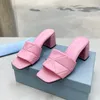 Luxury designer slippers spool heels for women foam runner summer sexy leather thick with sandals High heels shoes size 35-43