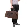 Duffel Bags Retro Travel Bag Hand-held Large-capacity Oil Wax Canvas Crazy Horse Leather Men's Waterproof Folding