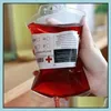 Water Bottles 12Oz 350Ml Blood Juice Energy Drink Bag Halloween Event Party Supplies Pouch Props Vampires Reusable Package Bags Drop Dhfpo
