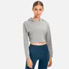 Gym kleding vaste kleur kap kort sweatshirt dames jas losse halflange sport fitness uitgebreide training yoga lange mouw jas