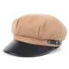 Boinas outono 2022 inverno boina preto femme couro chapéu francês Mulheres estilo britânico Gavroche Military SBOY Cap