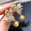 Brincos de balanço MJ Pearl Jóias finas 925 prata esterlina 9-10mm Nature Water Water Golden Pearls Drop for Women