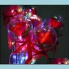 Party Decoration Led Party Favor Decoration Light Up Glowing Red Rose Flower Wands Clear Ball Stick Wedding Valentines Day Atmospher Dh0Td