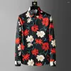 Camisas casuais masculinas Impressão floral vermelha Manga longa para homens Camisa de vestido de outono Overhemden Heren 2022 Social Party Chemise Hawaienne Homme