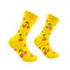 Herrstrumpor Happy Art Abstraktion Kreativt mönster Original Bomull Sock Fruit Pineapple Cherry Lemon Roliga män för våren