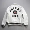 Mens Bomber Jackets 1975 Usa White Avirex Lapel Sheepskin Leather Casual Athletic Flight Suit