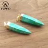 Collares pendientes FUWO facetas turquesas Spike venta al por mayor 24K oro galvanizado 6 caras verde howlita péndulo joyería PD091