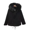 Women's Fur Classic All Black Faux Parka Winter Unisex Raccoon Collar Jacket Plus Size Coat