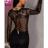 Women's T Shirts Mesh Top Women Sexy See Through Lace Shirt Tops Black Hollow Out Sheer V Neck Transparent Slim Undershirt Tee