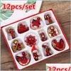 Christmas Decorations 12Pcs /Set Christmas Decorations Wooden Miniature Ornaments Tree Hanging Pendants Year Gift Toy For Kid Home P Dhcxz
