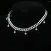 Цепочки в стиле хип-хоп Iced Out Paved Cz Star Charm Choker Silver Color Miami Curb Cuban Chain Bling Rapper Ожерелья для женщин Ювелирные изделия