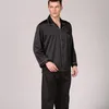 Vêtements de nuit pour hommes Pyjamas en soie noire pour hommes Ensemble printemps été pantalon à manches longues costume de couleur unie plus taille costumes à la maison rouge satin pijama