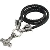 Kedjor viking rostfritt st￥l gethuvud l￤derkedja halsband nordiska odin hammare pendell