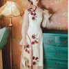 Casual Dresses For Women 2022 Spring Mandarin Collar Long Mesh Dress Cheongsam Rose Embroidery Split Vintage Clothes 11951