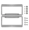 2PCS Srebrny Chrome Ramki ze stali nierdzewnej Metalowa tablica rejestracyjna pokrywka znacznika ze śrubami Styling8443925