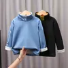 Kläder sätter bomullsblandning Autumn Winter Boys T-shirt Korean version Girls Plus Velvet Turtleneck Casual Bottoming Children's 221028