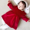 Dziewczyna sukienki dla dzieci niemowlęta niemowlęta z długim rękawem zagęszczenie aksamitne łuk vestidos 2022 stroje zimowe dziewczyny sukienka księżniczka