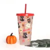 24OZ/710ml Christmas Halloween Mug Color-Changing Water Cup Cold-Changing Drink Straw Cup Fruit Tea PP Temperature-Sensitive Plastic Cups Gift FY5588 SS1104